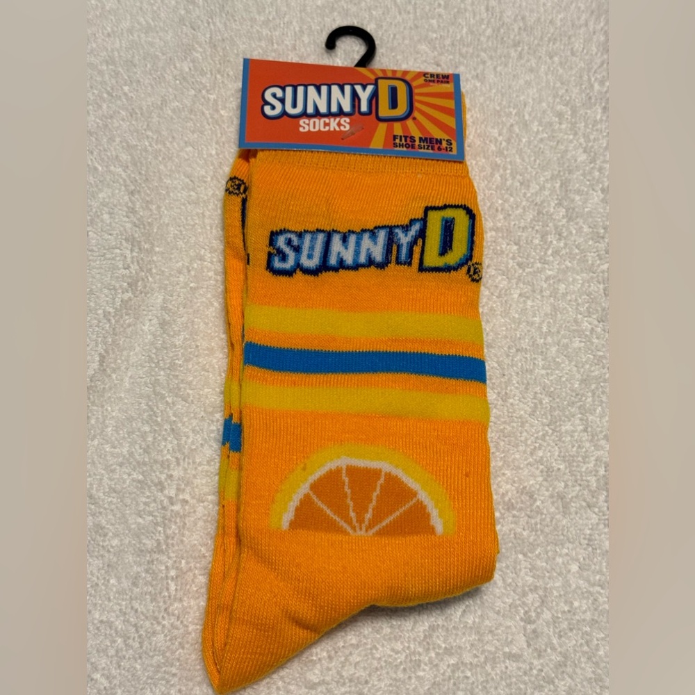 #1505 Sunny D Character Crew Socks Orange with Motif, Fits Men’s Adult Size 6-12